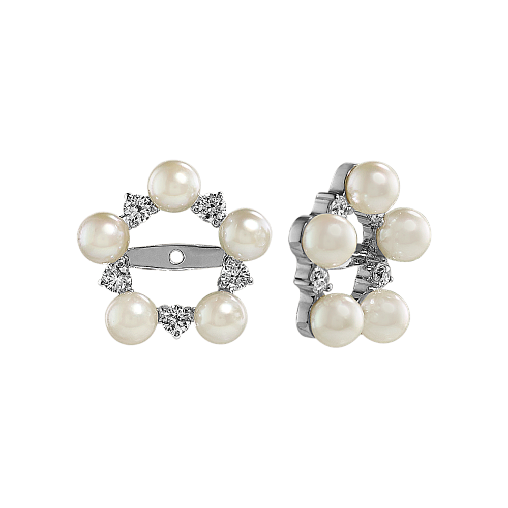 4mm Freshwater Pearl and Diamond Earring Jackets in 14K White Gold