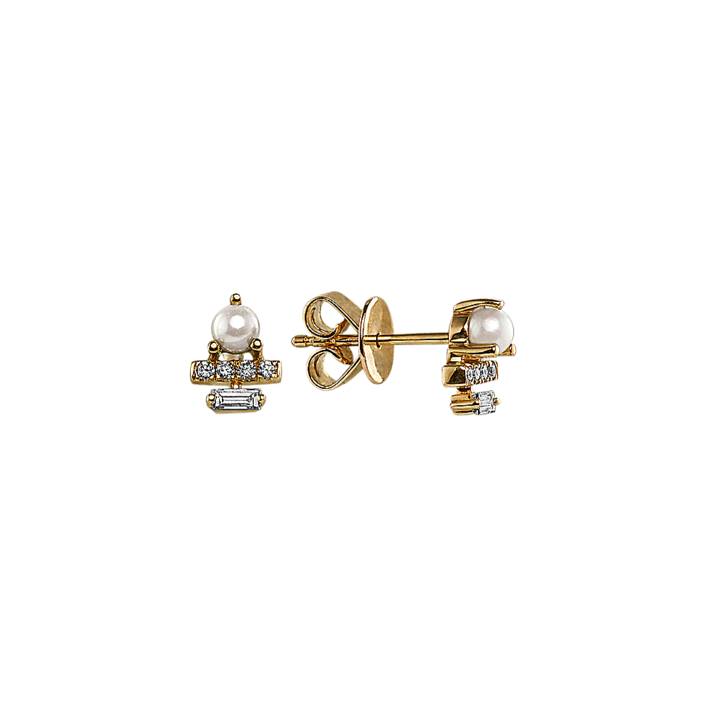 Cultured Pearl, Diamond Bar & Baguette Earrings