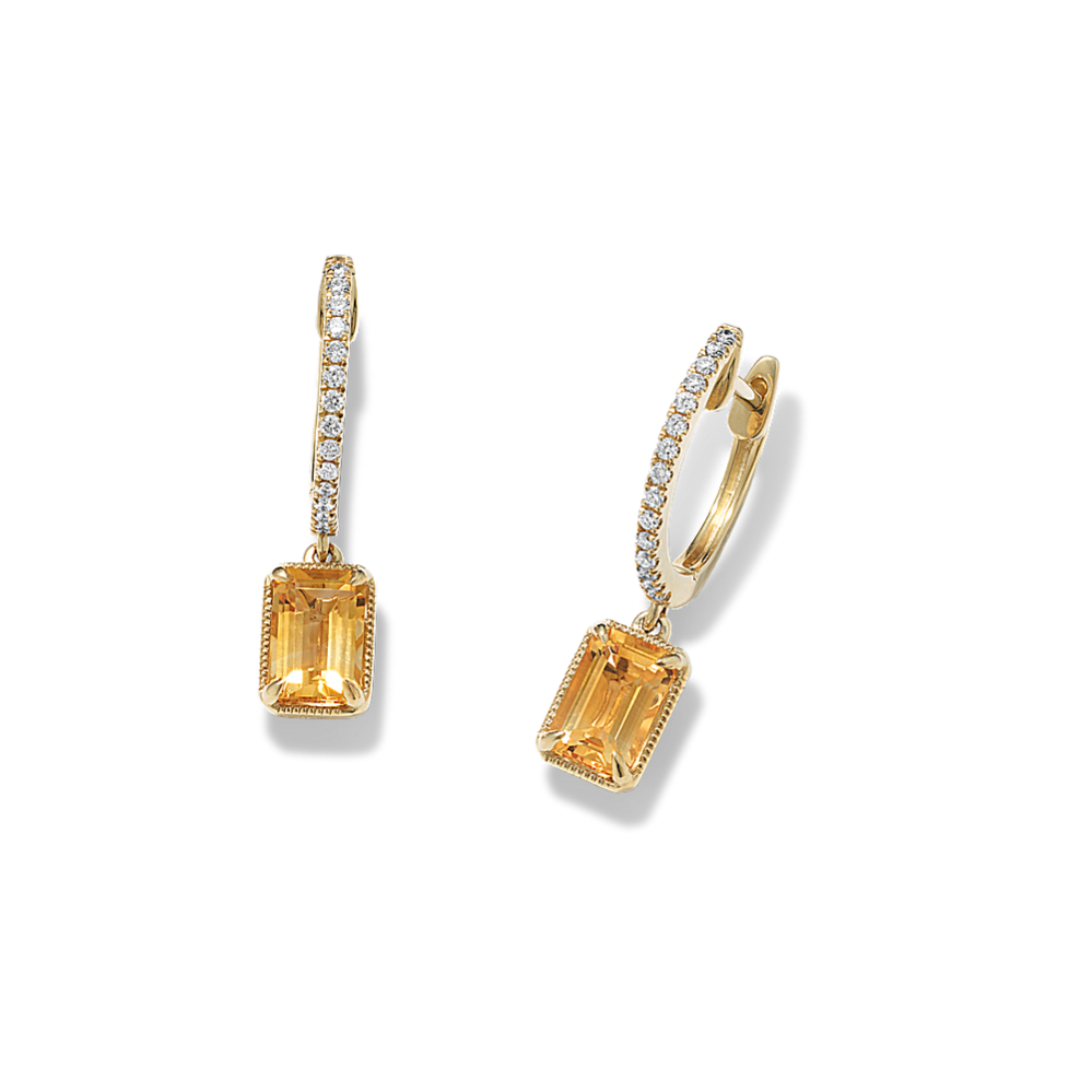 Vintage Citrine and Diamond Dangle Earrings