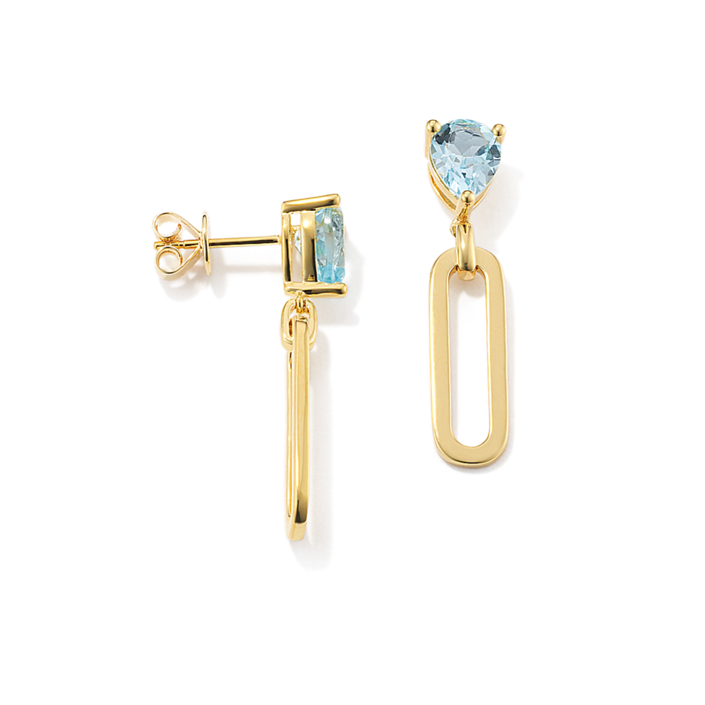 Zenith Sky Blue Topaz Link Dangle Earrings in Vermeil 14K Yellow Gold