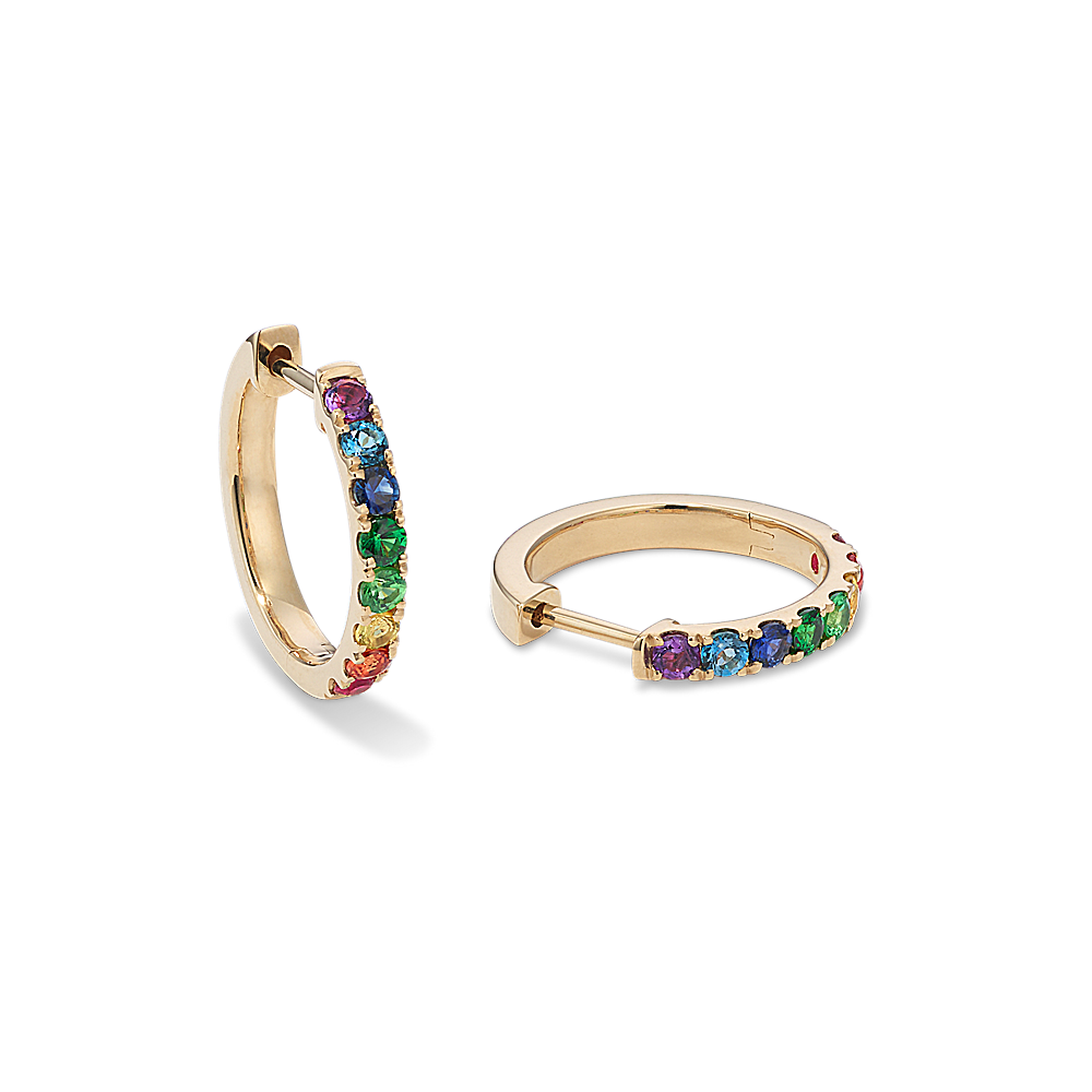 Fiesta Rainbow Hoop Earrings in 14K Yellow Gold Shane Co.