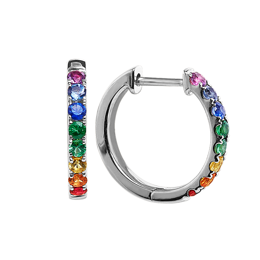 Fiesta Rainbow Hoop Earrings in 14K White Gold