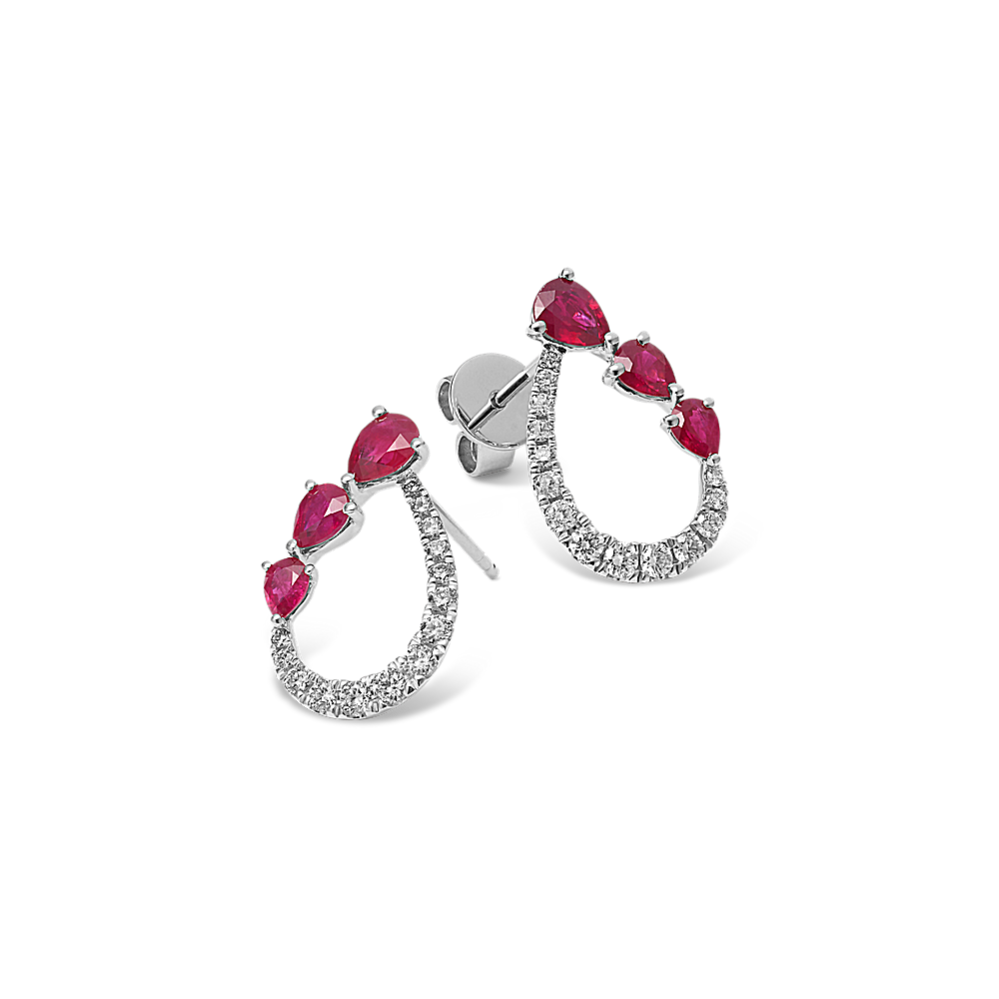 Rose Petal Ruby Diamond Earrings