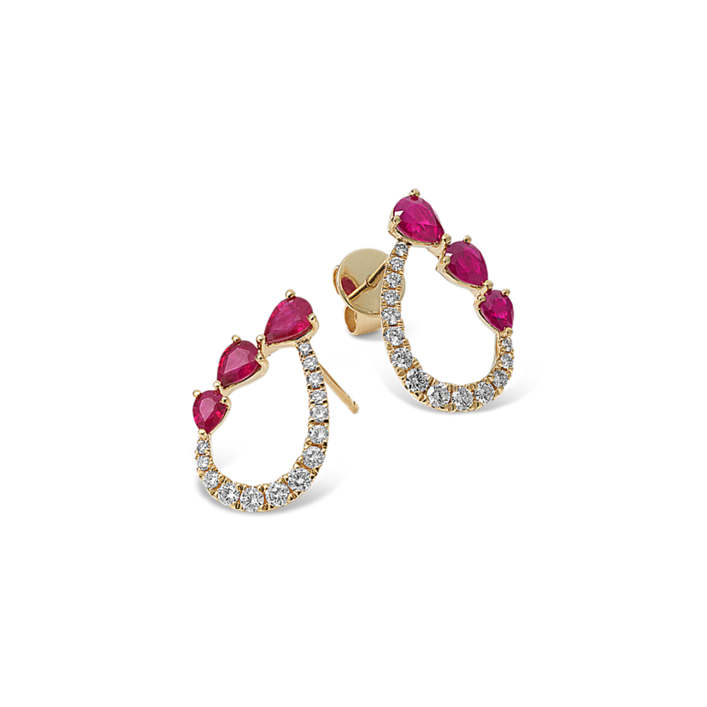 Rose Petal Ruby & Diamond Earrings
