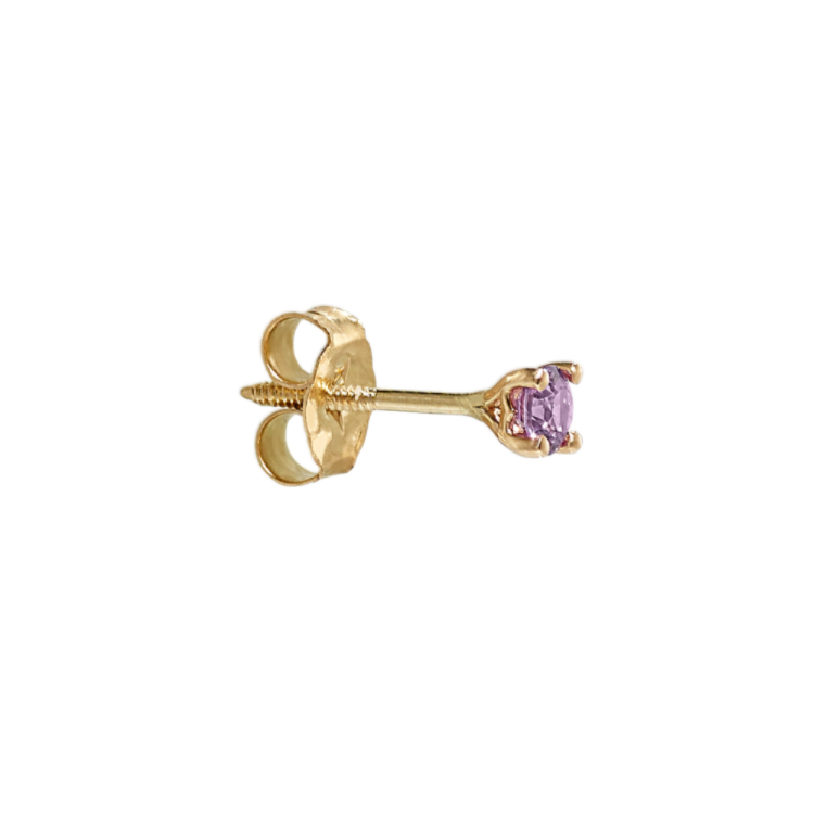 Natural Amethyst One Single Stud Earring in 14K Yellow Gold