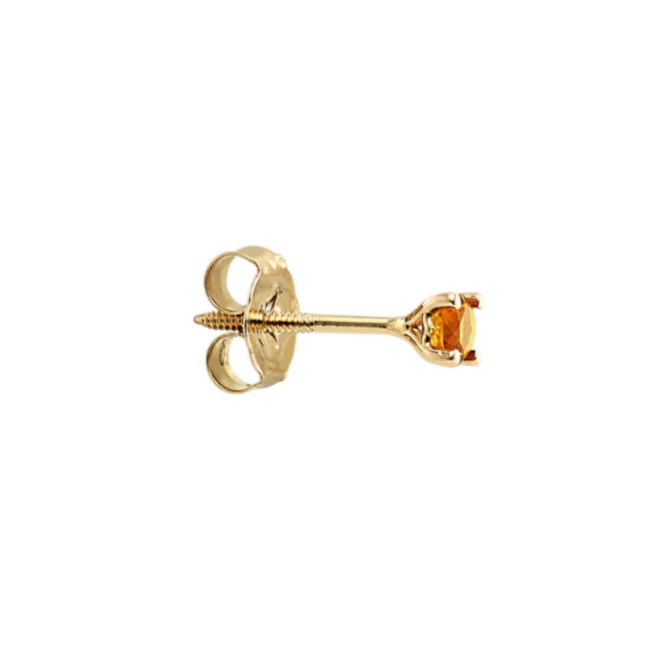 Natural Citrine One Single Stud Earring in 14K Yellow Gold