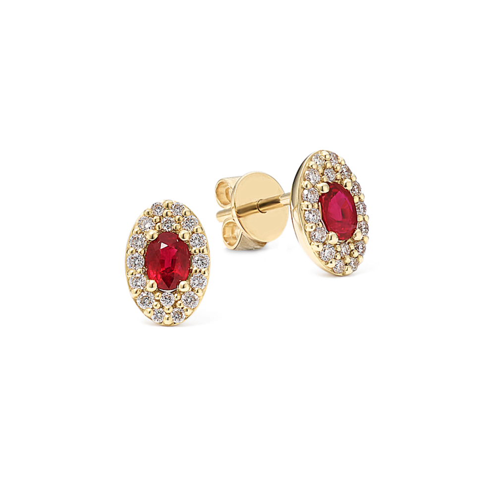Oval Ruby & Diamond Halo Earrings