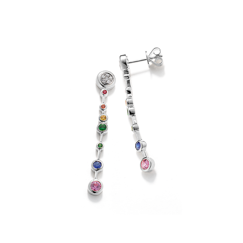 Rainbow Bezel Gemstone & Diamond Dangle Earrings | Shane Co.