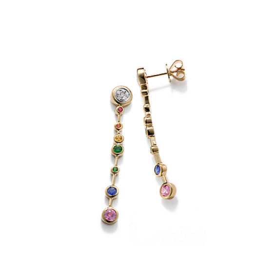 Rainbow Bezel Gemstone & Diamond Dangle Earrings