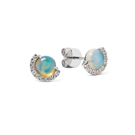 Opal & White Sapphire Half Halo Earrings
