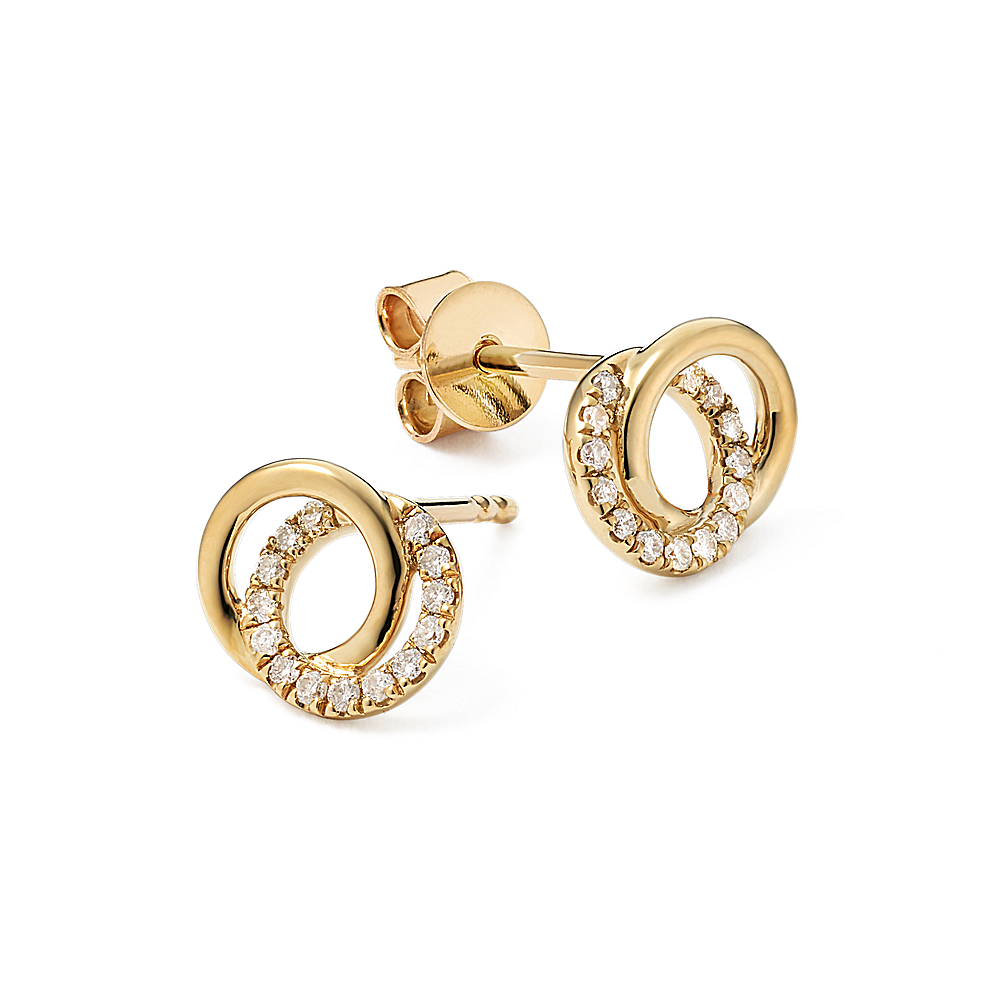 Double Diamonds Yellow Gold Single Stud Earring