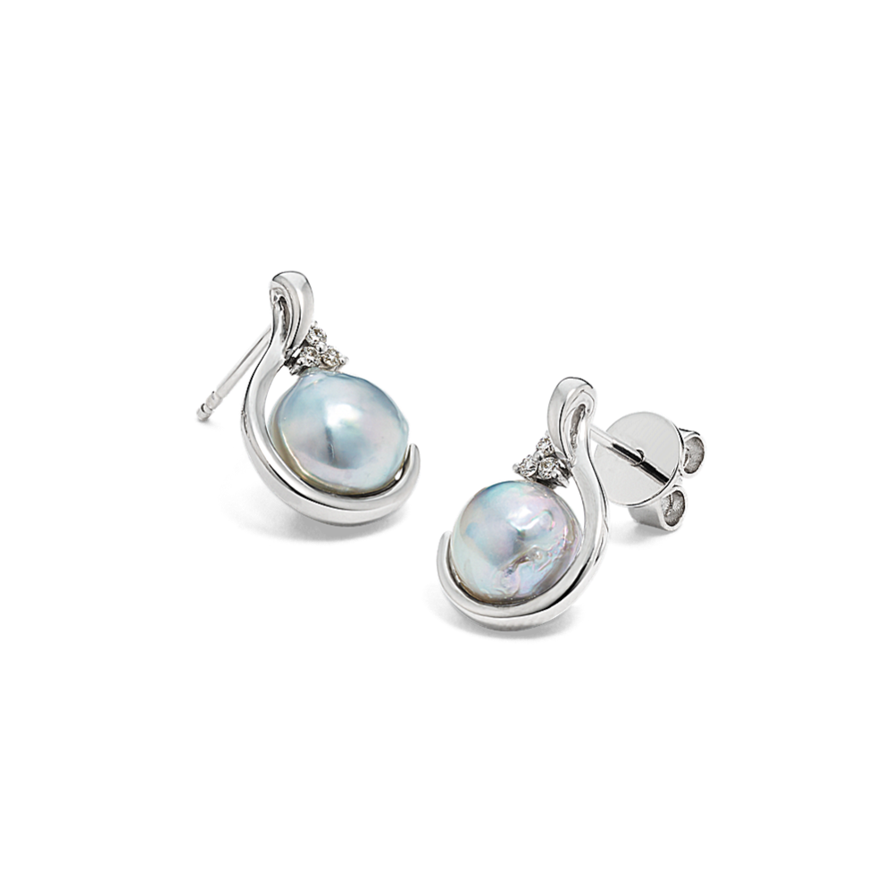 Cultured Blue Akoya Pearl Cradle Earrings