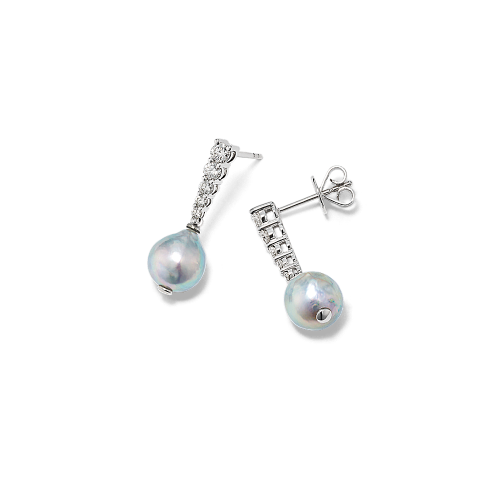 Cultured Blue Akoya Pearl Dangle Earrings