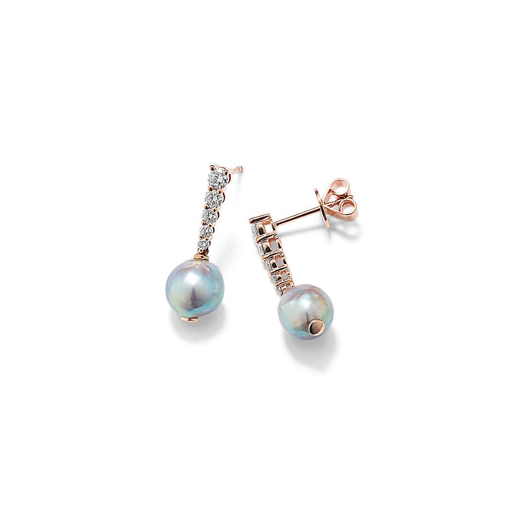 Cultured Blue Akoya Pearl Dangle Earrings