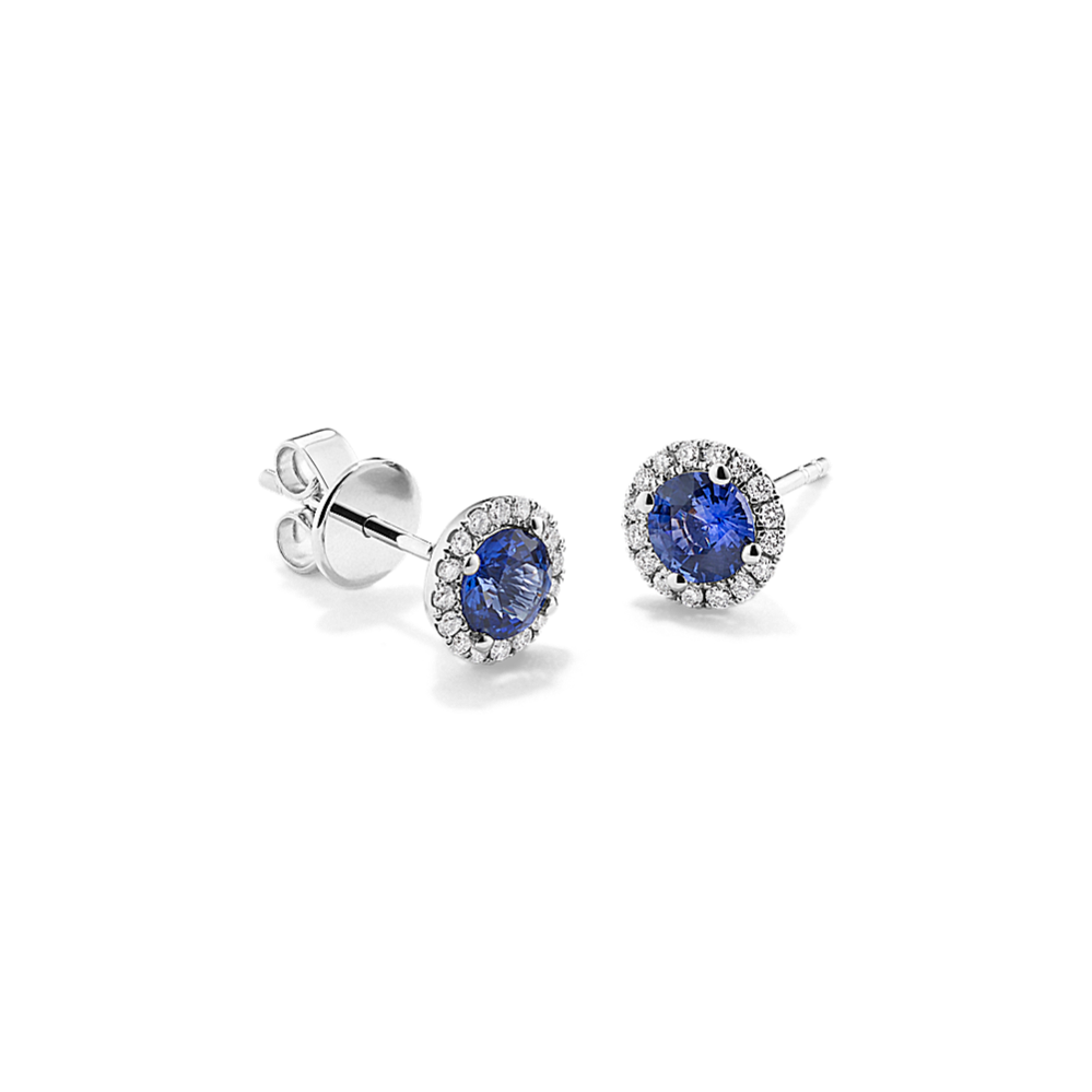 Twila Sapphire & Diamond Halo Studs