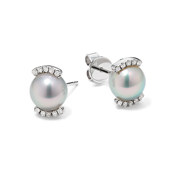 Cultured Silver Akoya Pearl Halo Earrings