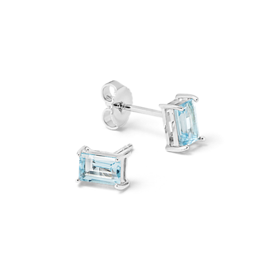 Baguette Sky Blue Topaz Studs in Sterling Silver