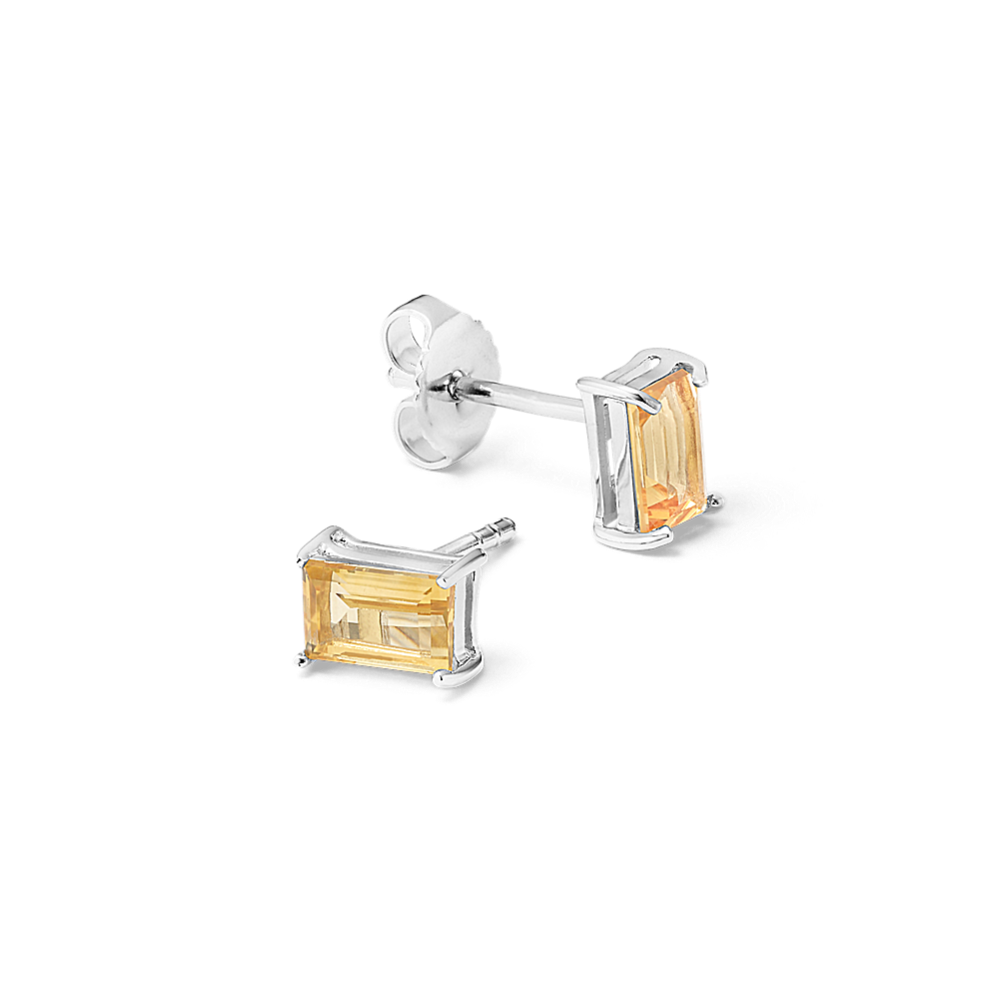 Baguette Citrine Studs in Sterling Silver