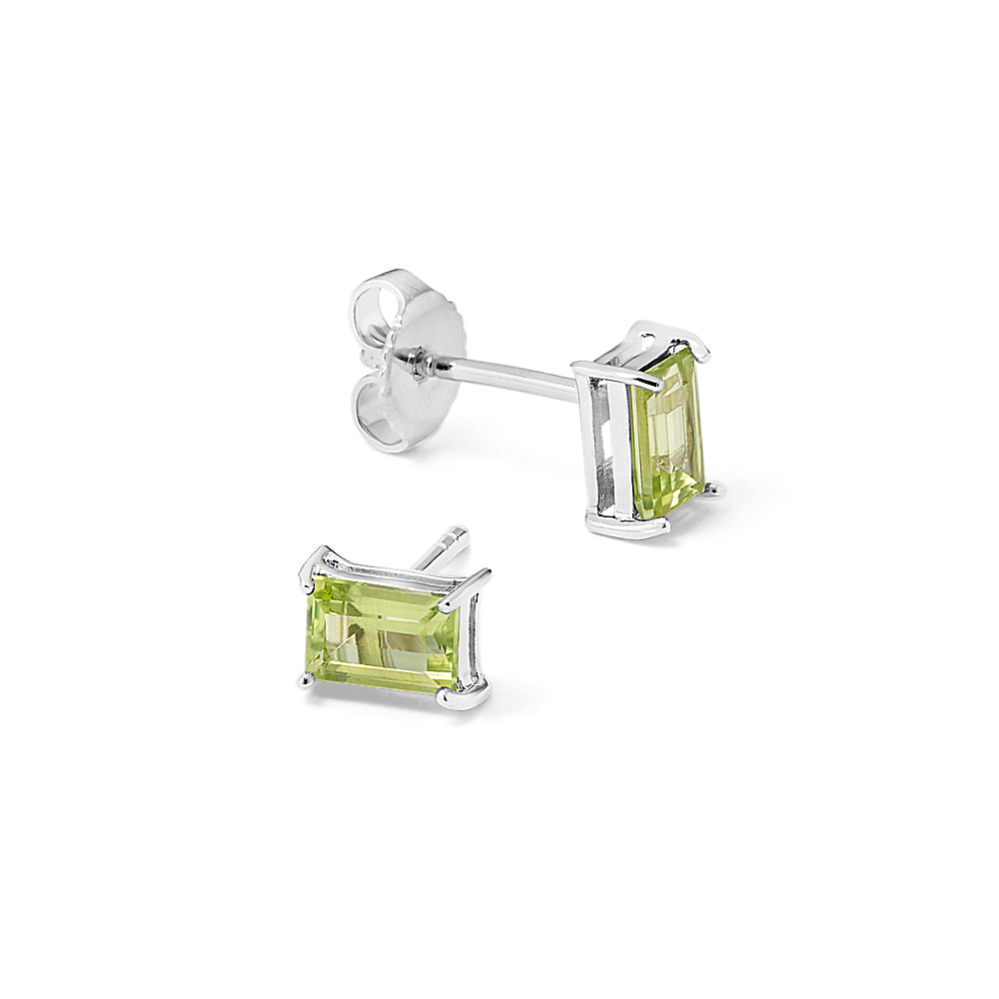 Baguette Peridot Studs in Sterling Silver