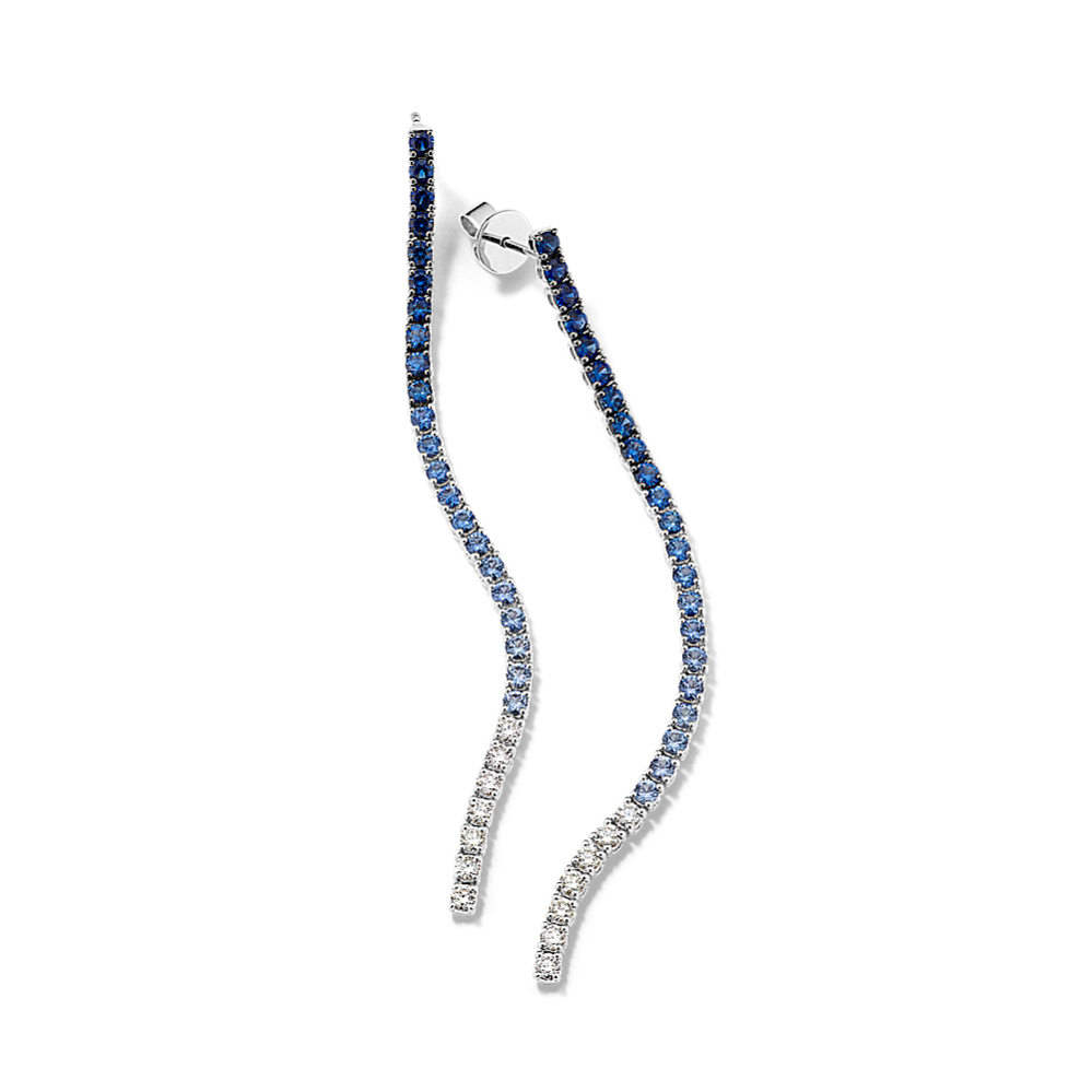 Ombre Blue Sapphire & Diamond Tennis Earrings