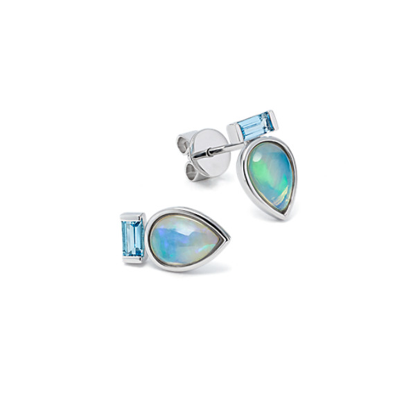 Shane Co. Adriana Opal & Sky Topaz Earrings, Blue, White Gold