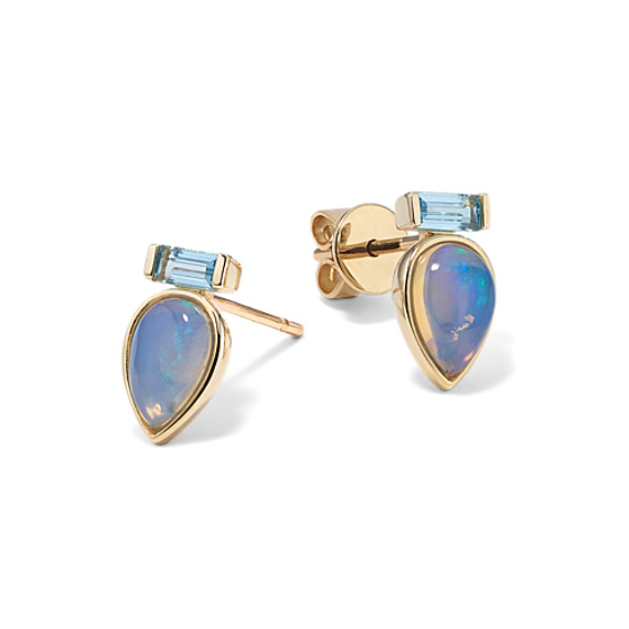Shane Co. Adriana Opal & Sky Topaz Earrings, Blue, Yellow Gold