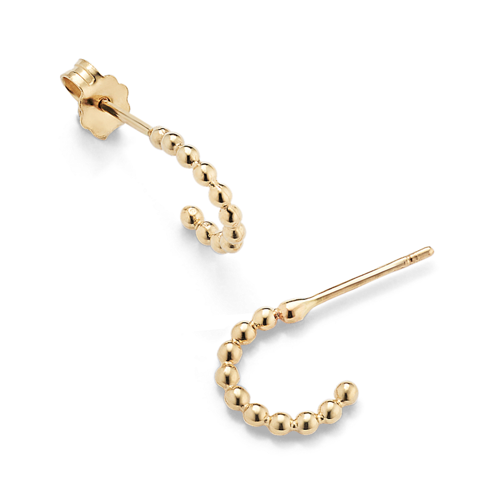 14K Yellow Gold Beaded Open Hoops
