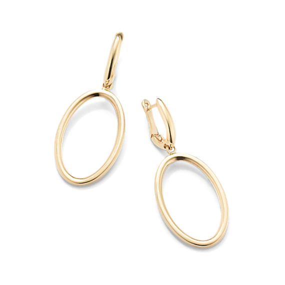 14K Yellow Gold Oval Drop Earrings