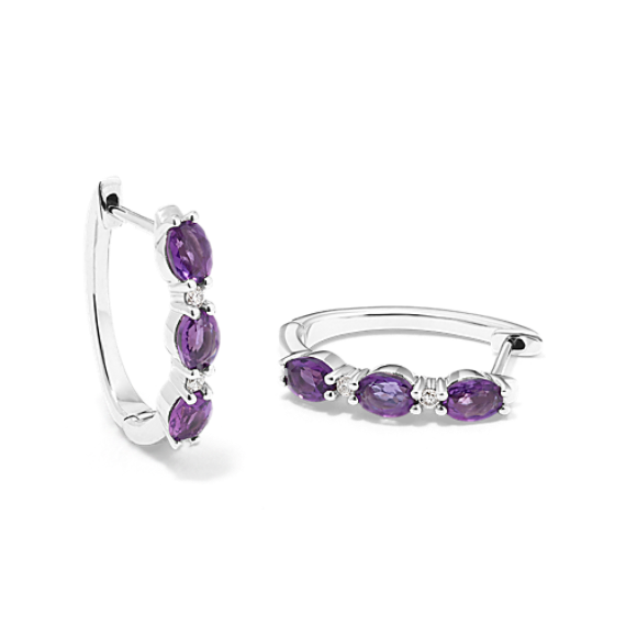 Amethyst & Diamond Hoops in Sterling Silver