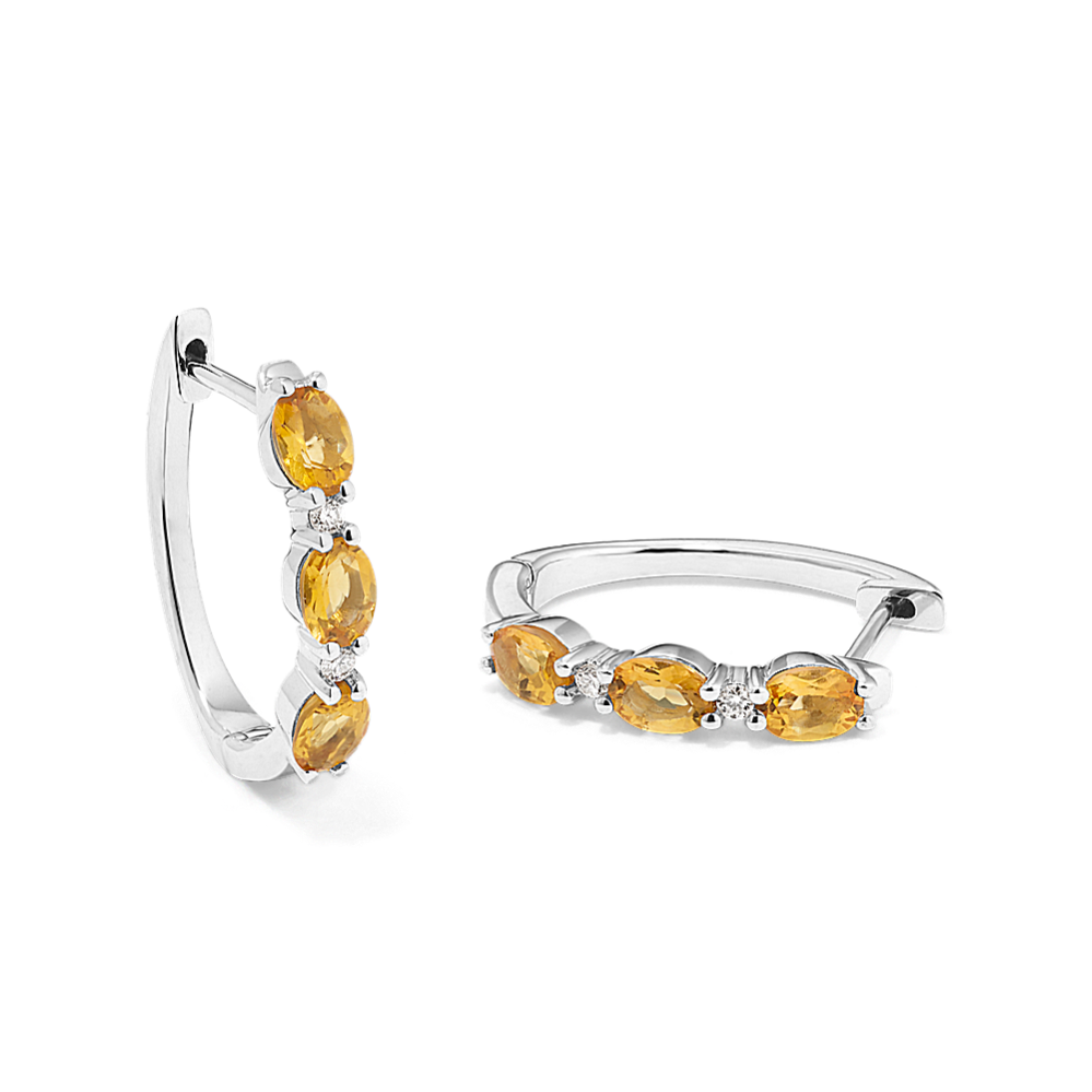 Citrine & Diamond Hoops in Sterling Silver