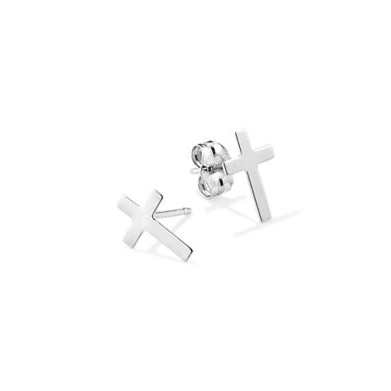 14K White Gold Cross Earrings