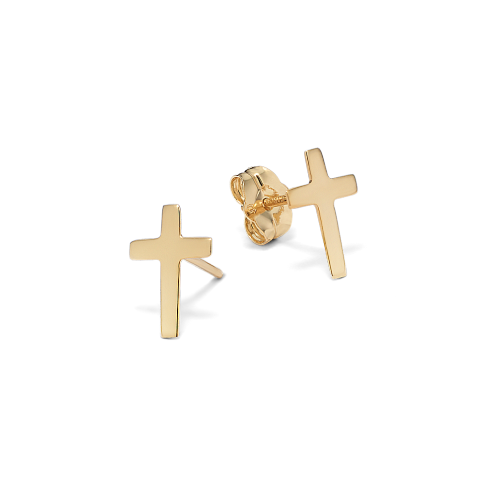 14K Yellow Gold Cross Earrings