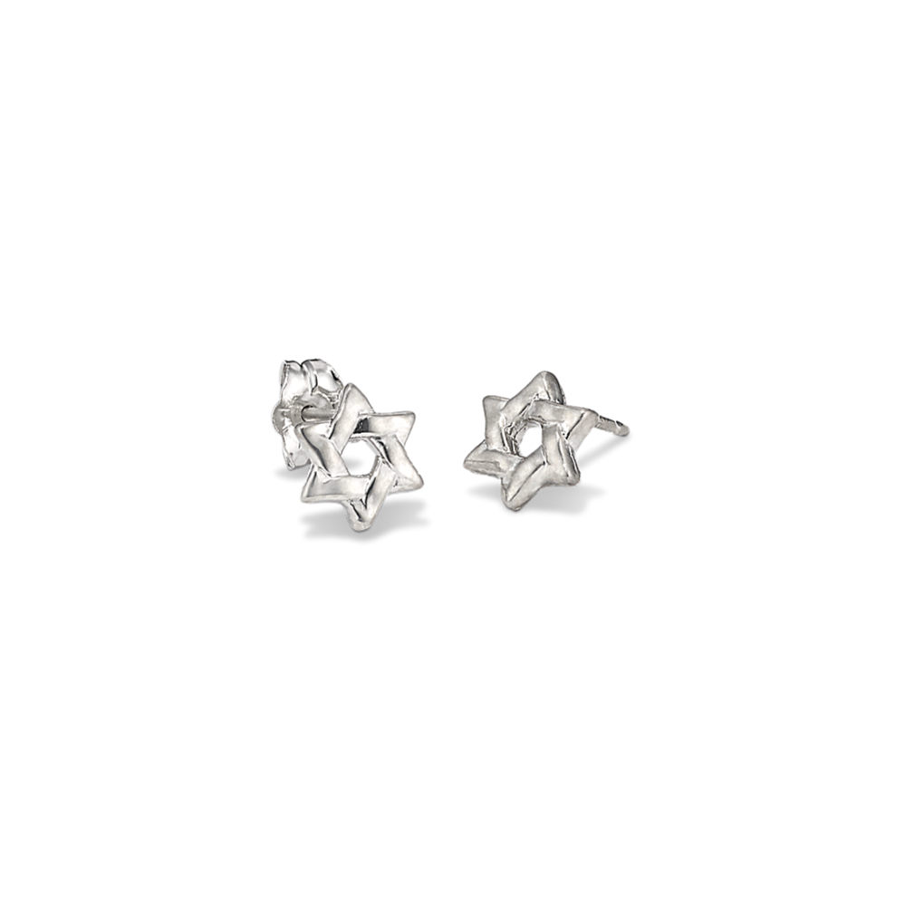 14K White Gold Star of David Earrings