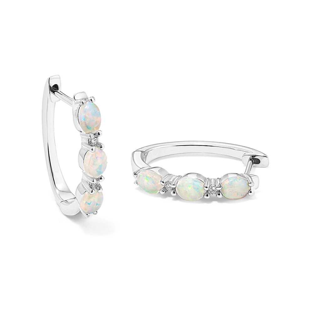 Opal & Diamond Hoops in Sterling Silver