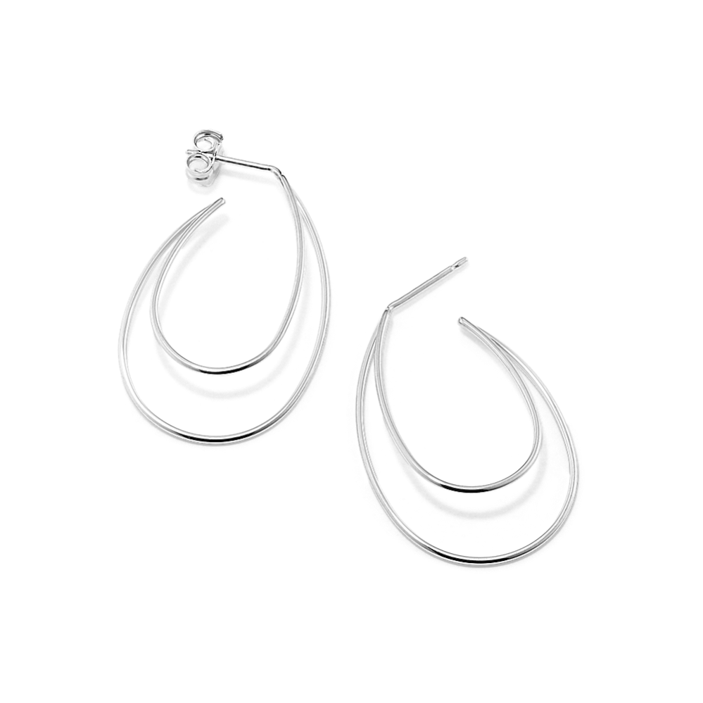 Double Oval 14K White Gold Open Hoops