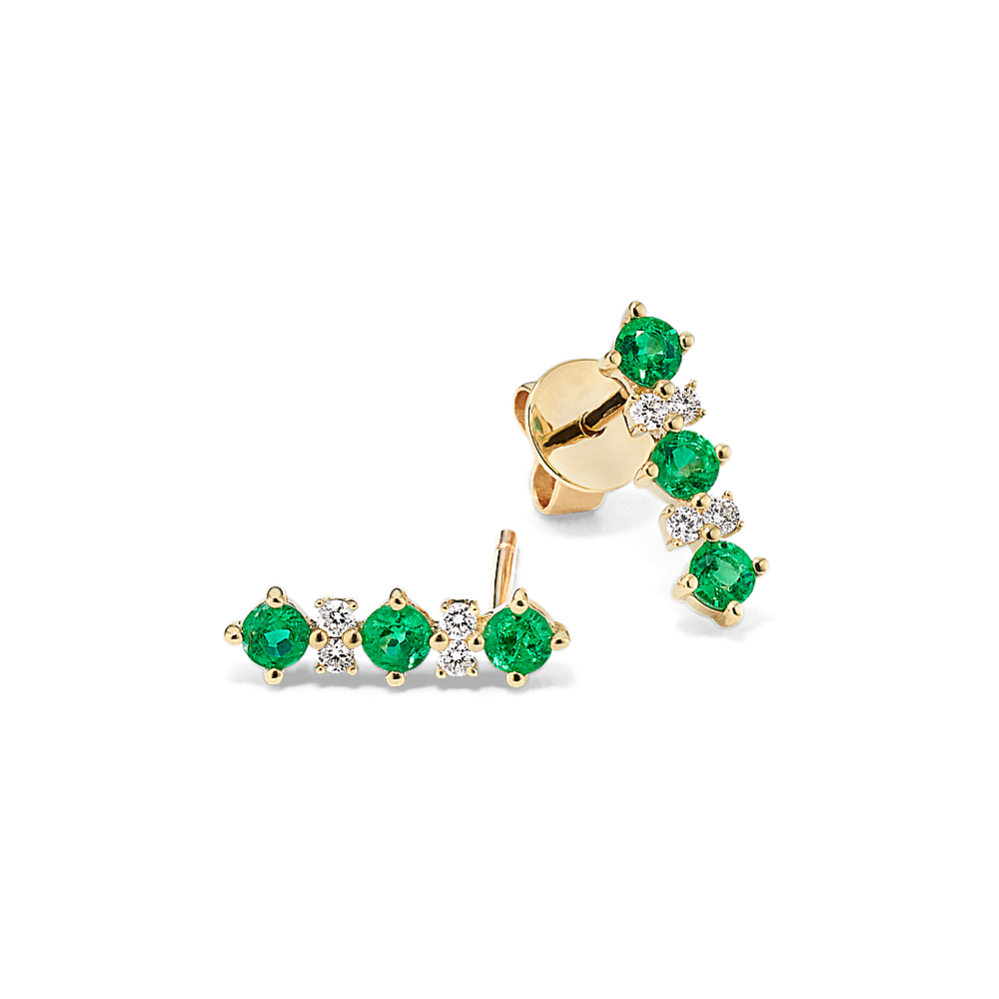 Emerald & Diamond Bar Earrings