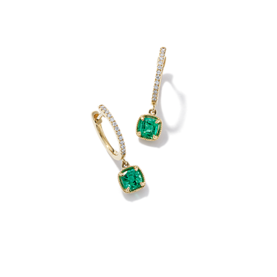 Emerald & Diamond Drop Hoops