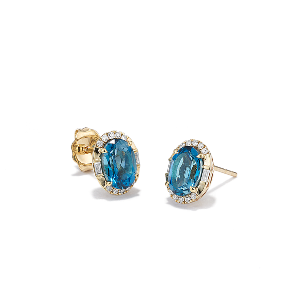 Topaz & Baguette Diamond Halo Earrings