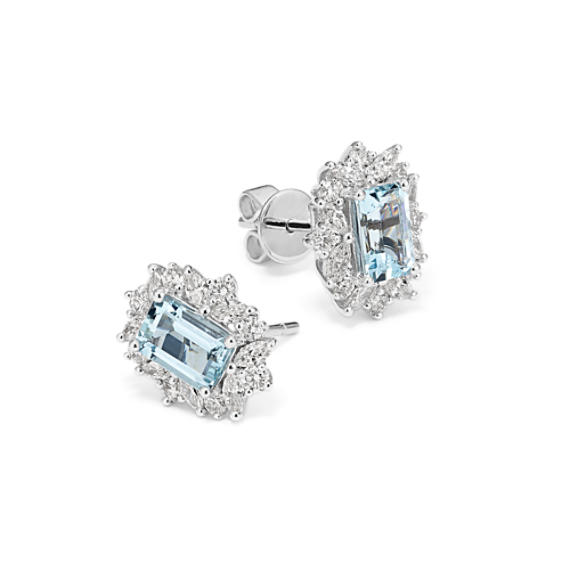 Desert Rose Aquamarine & Diamond Halo Earrings