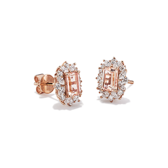 Desert Rose Morganite & Diamond Halo Earrings