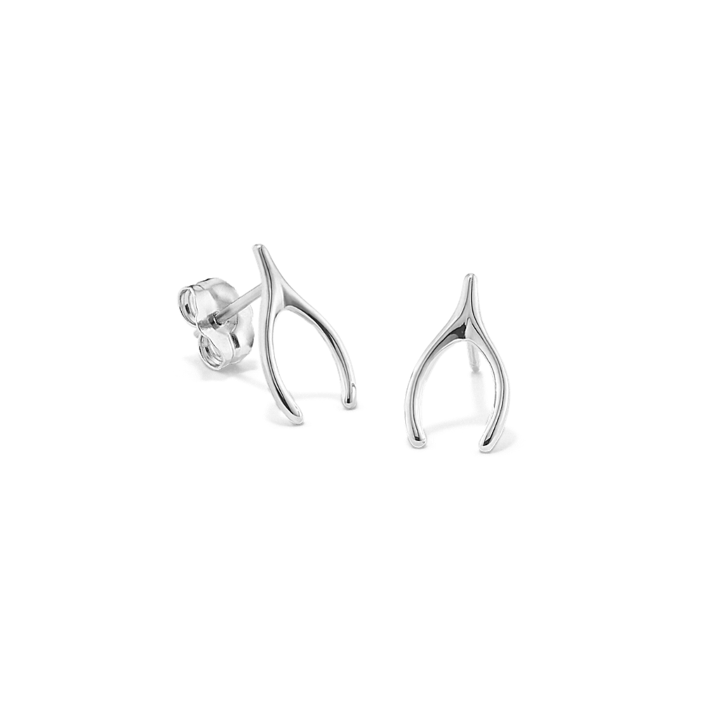 14K White Gold Wishbone Earrings