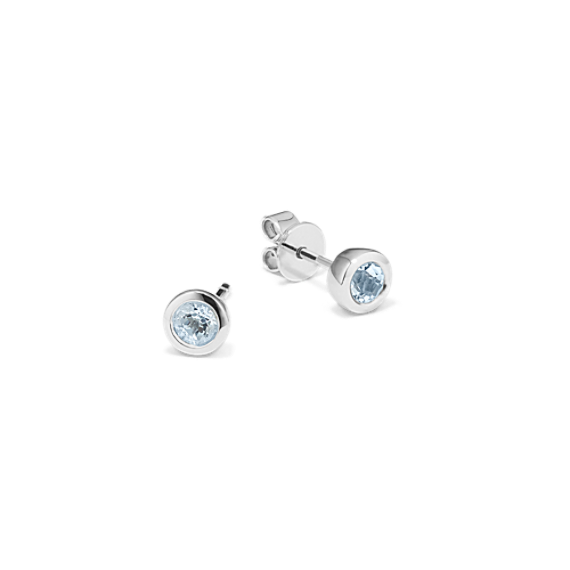 Bezel-Set Aquamarine Studs - Sterling Silver