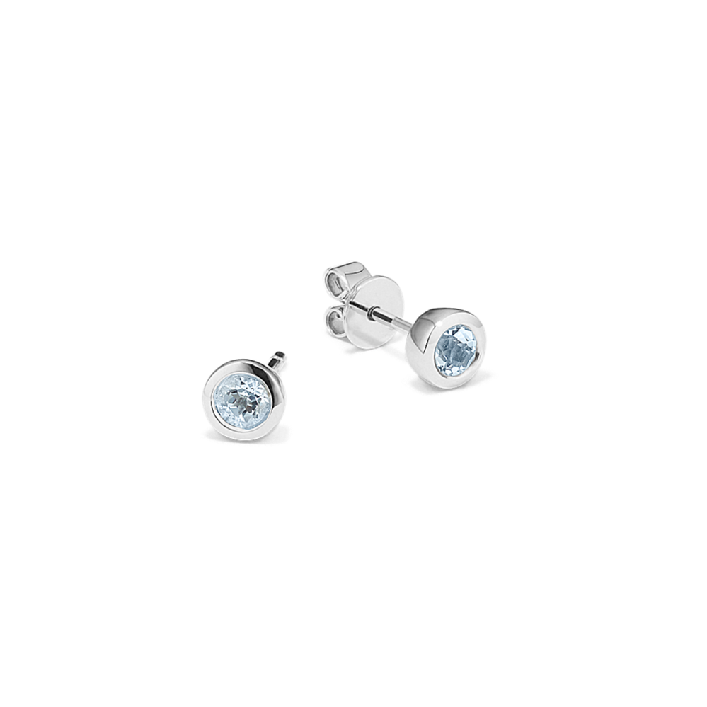 Bezel-Set Aquamarine Studs - Sterling Silver