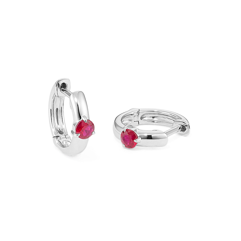 Solitaire Ruby Huggie Hoops