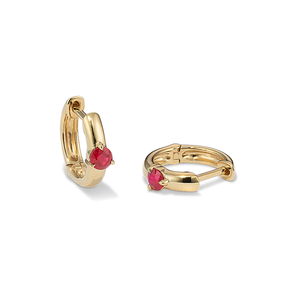 Solitaire Ruby Huggie Hoops