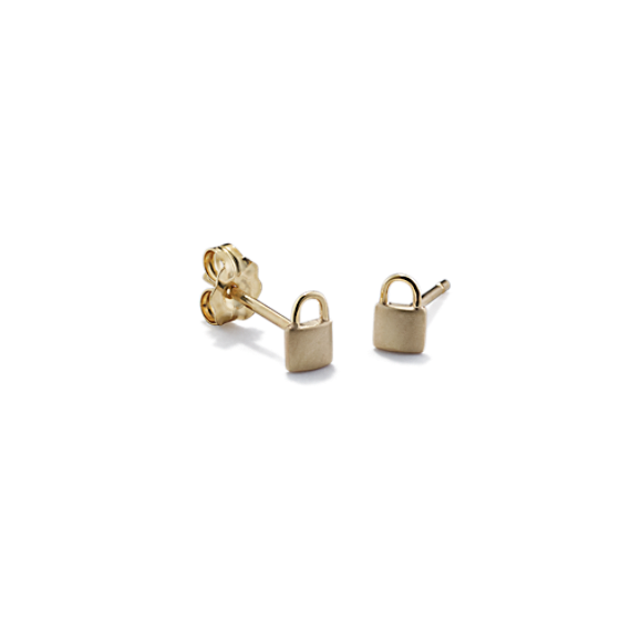 14K Yellow Gold Padlock Earrings