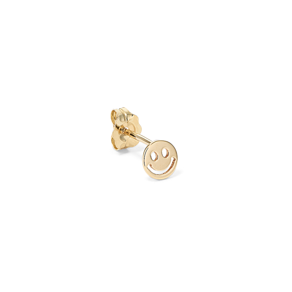 Smiley Face 14K Yellow Gold Single Stud
