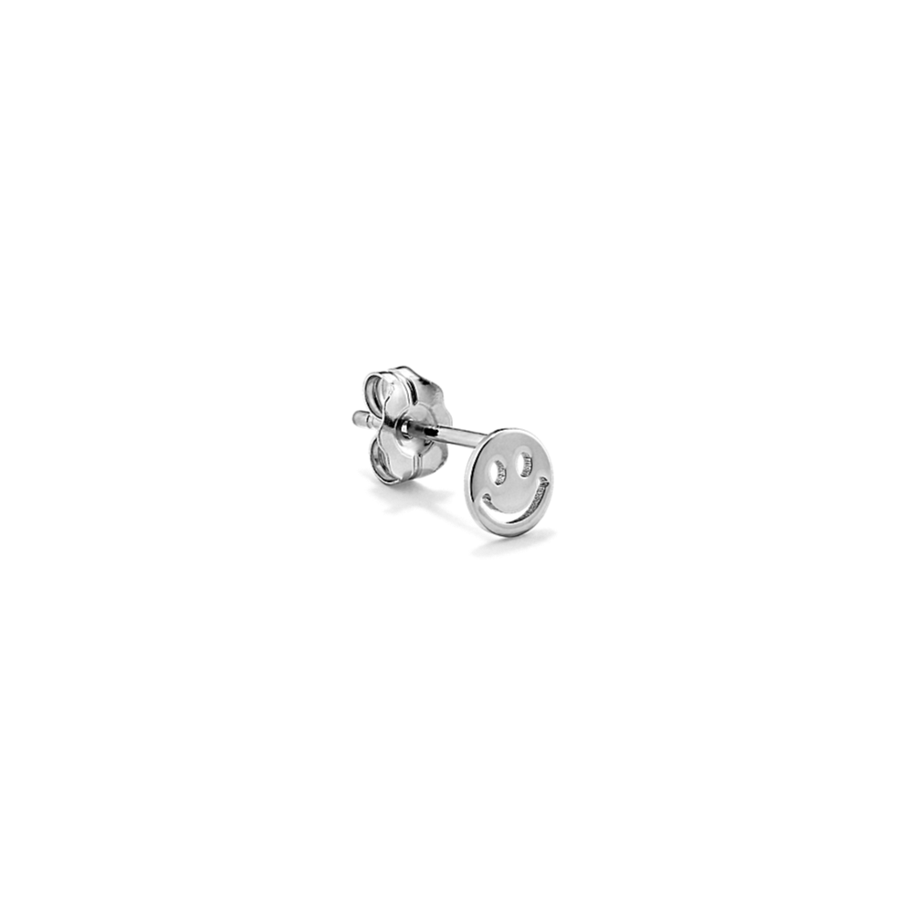 Smiley Face 14K White Gold Single Stud