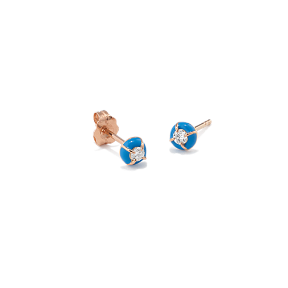 Round Diamond & Blue Enamel Earrings