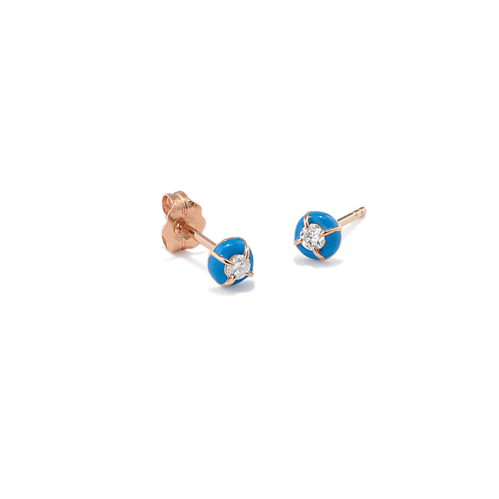 Round Diamond & Blue Enamel Earrings